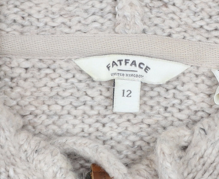 FatFace Women’s Beige Hooded Full Zip Knit Jumper Size 12