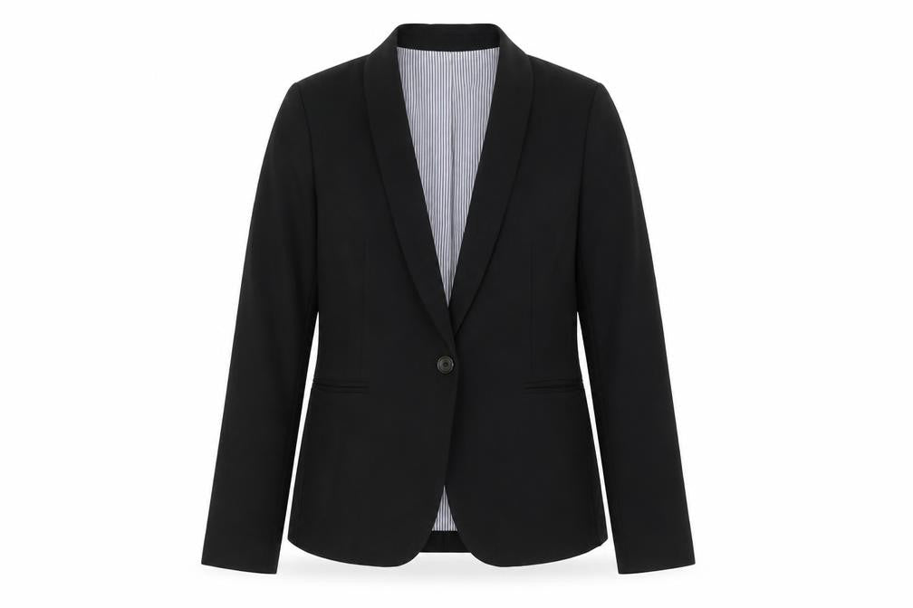 Front view of J.Crew Women's Black Wool Blend Fitted Blazer Jacket, size 10