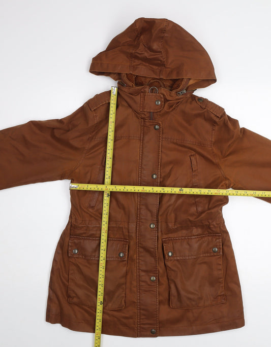 Fat Face Women Brown Hooded Parka Jacket UK 12 Cotton Blend