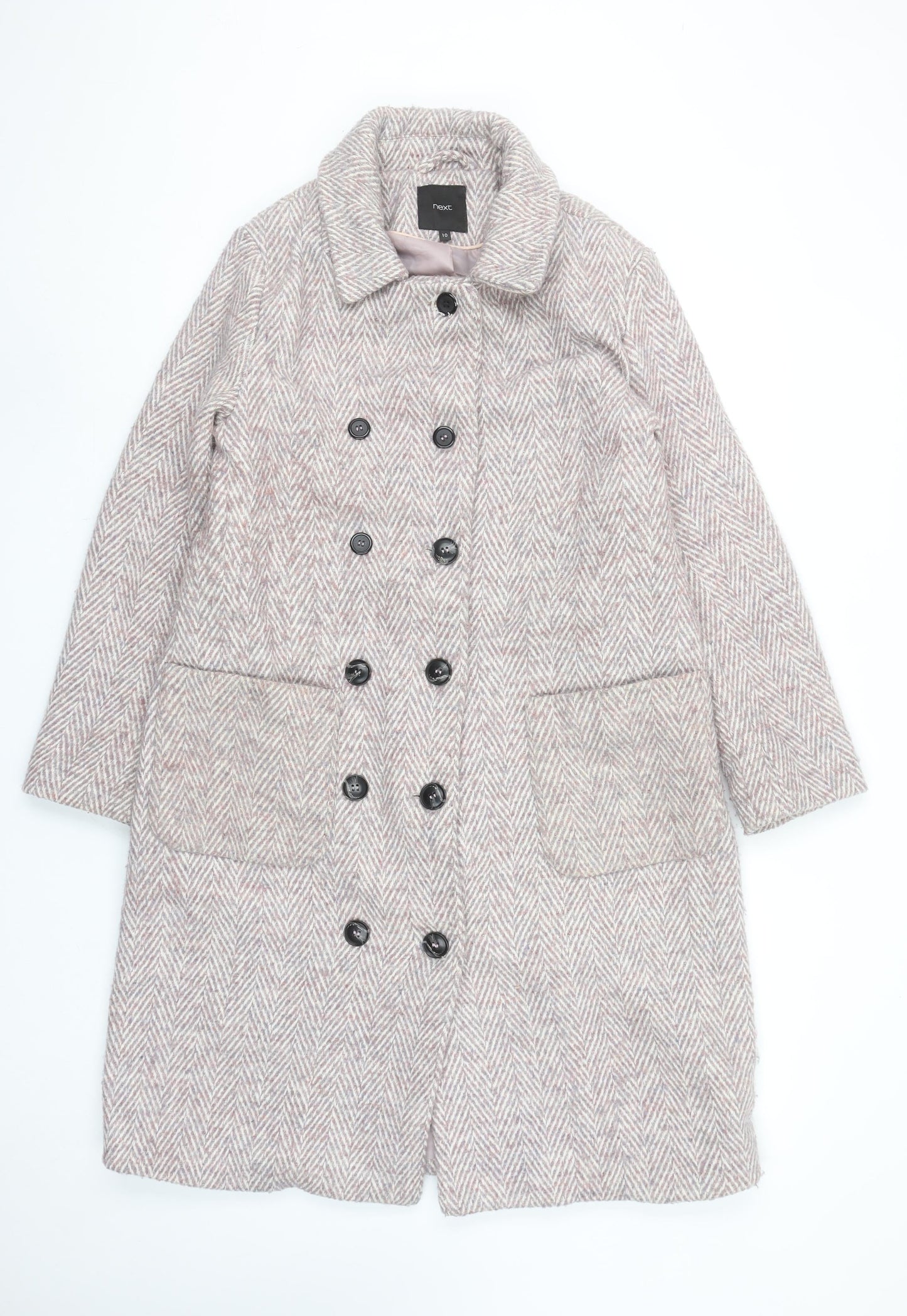 Next Women’s Beige Herringbone Wool Blend Long Overcoat Size 10