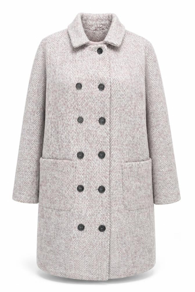 Next Women’s Beige Herringbone Wool Blend Long Overcoat Size 10