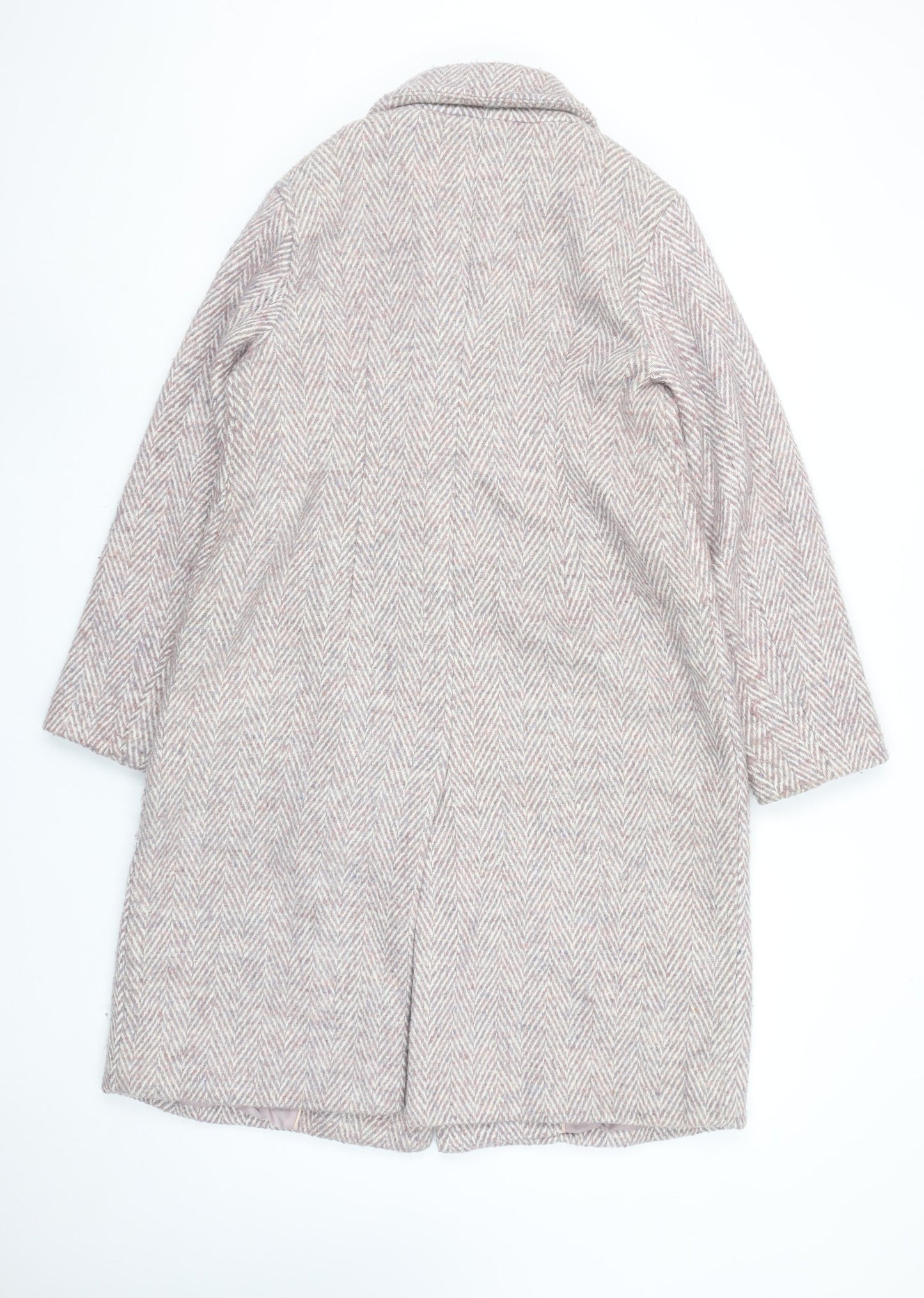 Next Women’s Beige Herringbone Wool Blend Long Overcoat Size 10