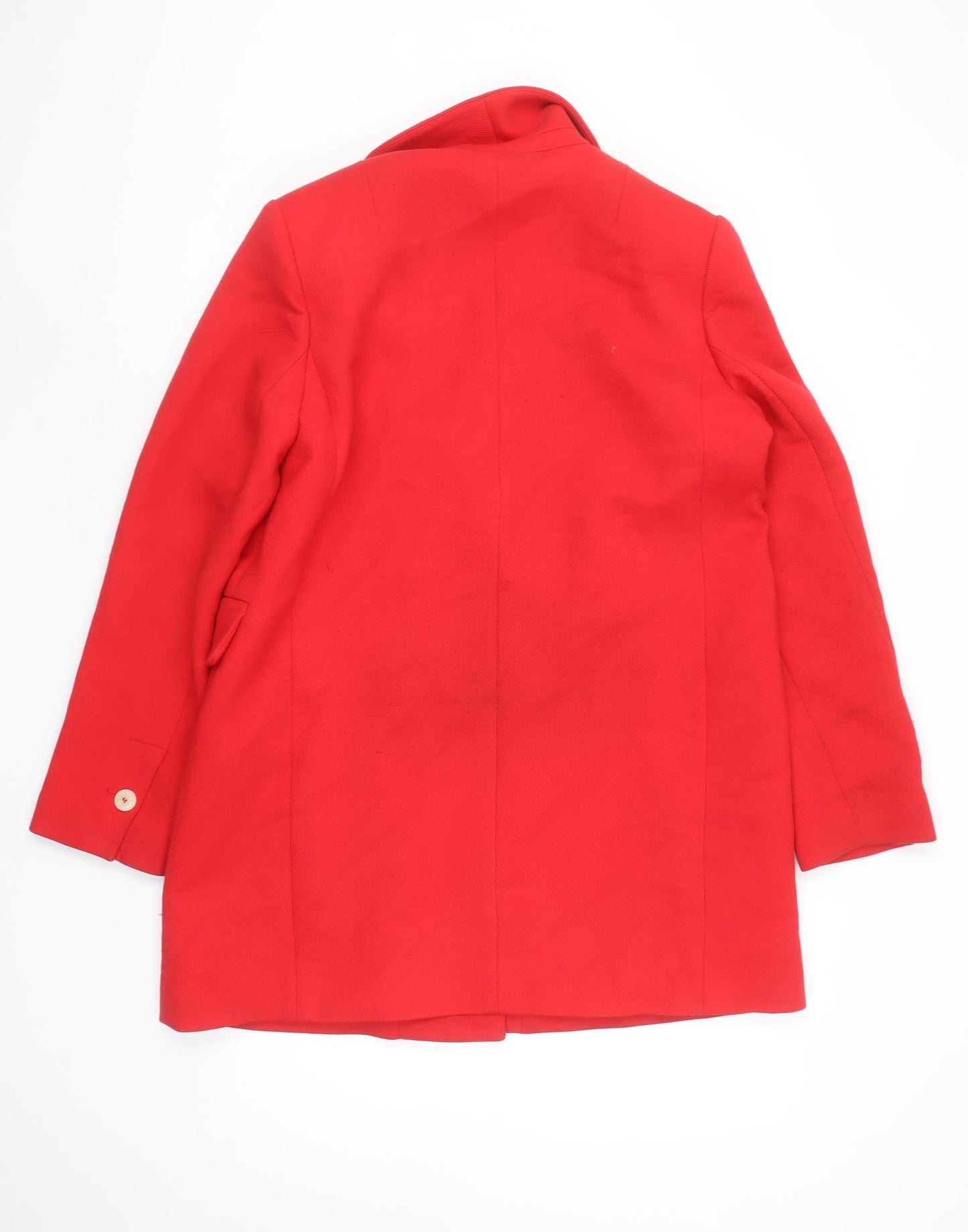 Mango Women Red Pea Coat Size 14 Lined Classic Mid-Length Button