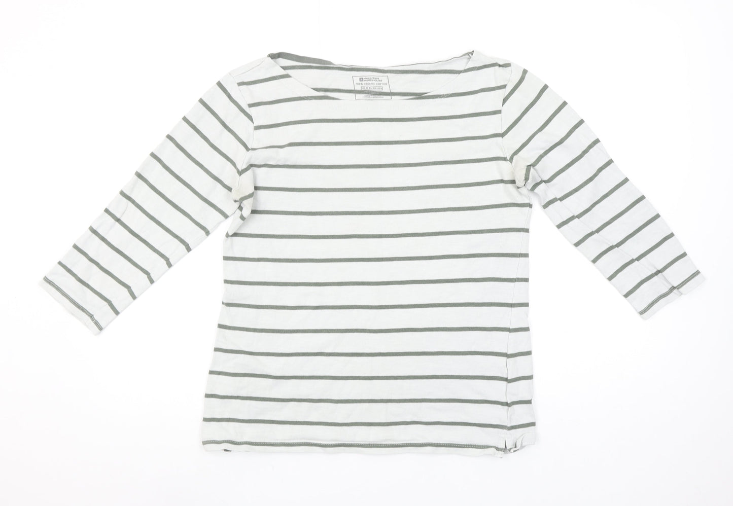 Mountain Warehouse Women's White Striped 3/4 Sleeve Cotton T-Shirt UK 12
