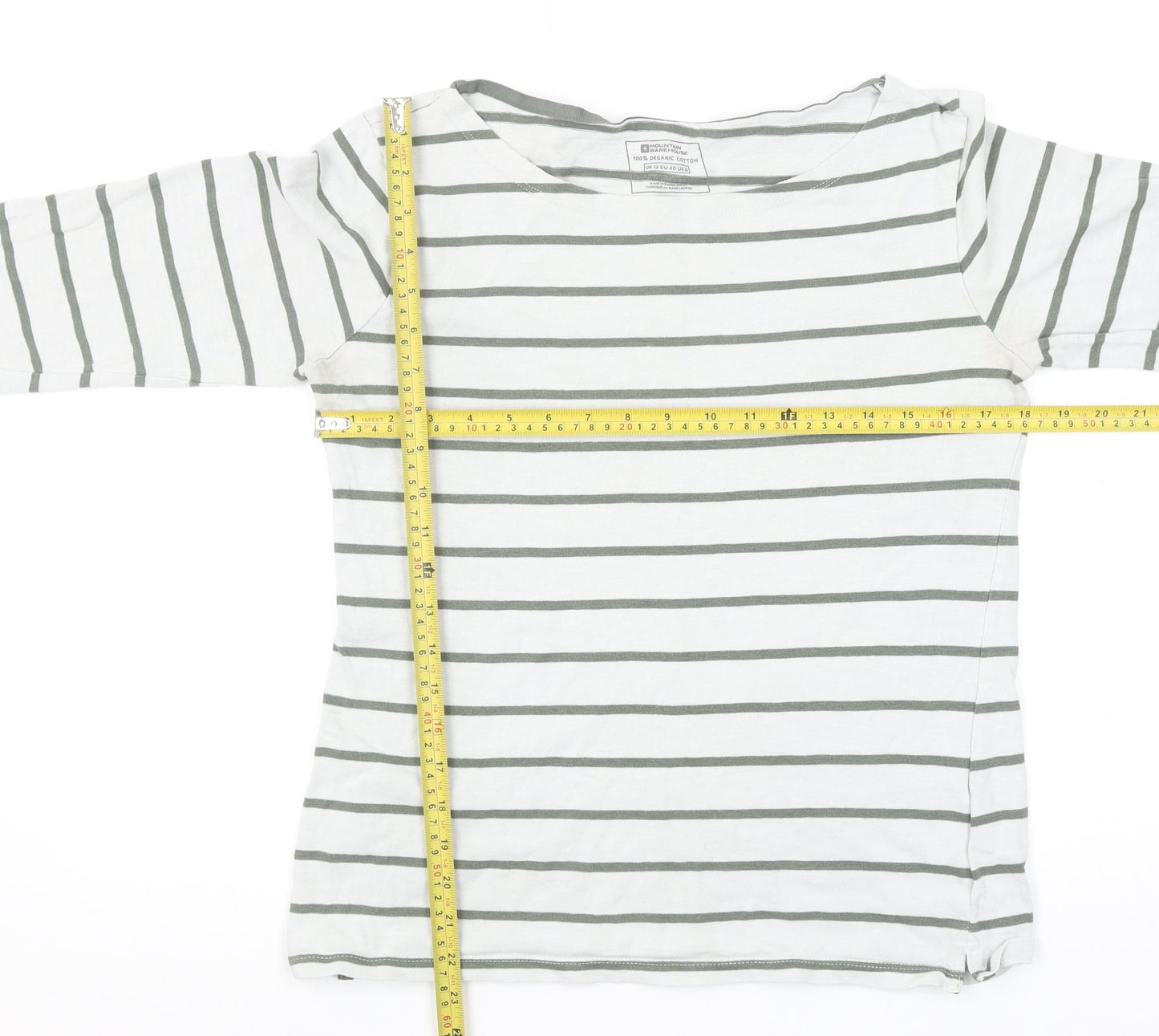 Mountain Warehouse Women's White Striped 3/4 Sleeve Cotton T-Shirt UK 12