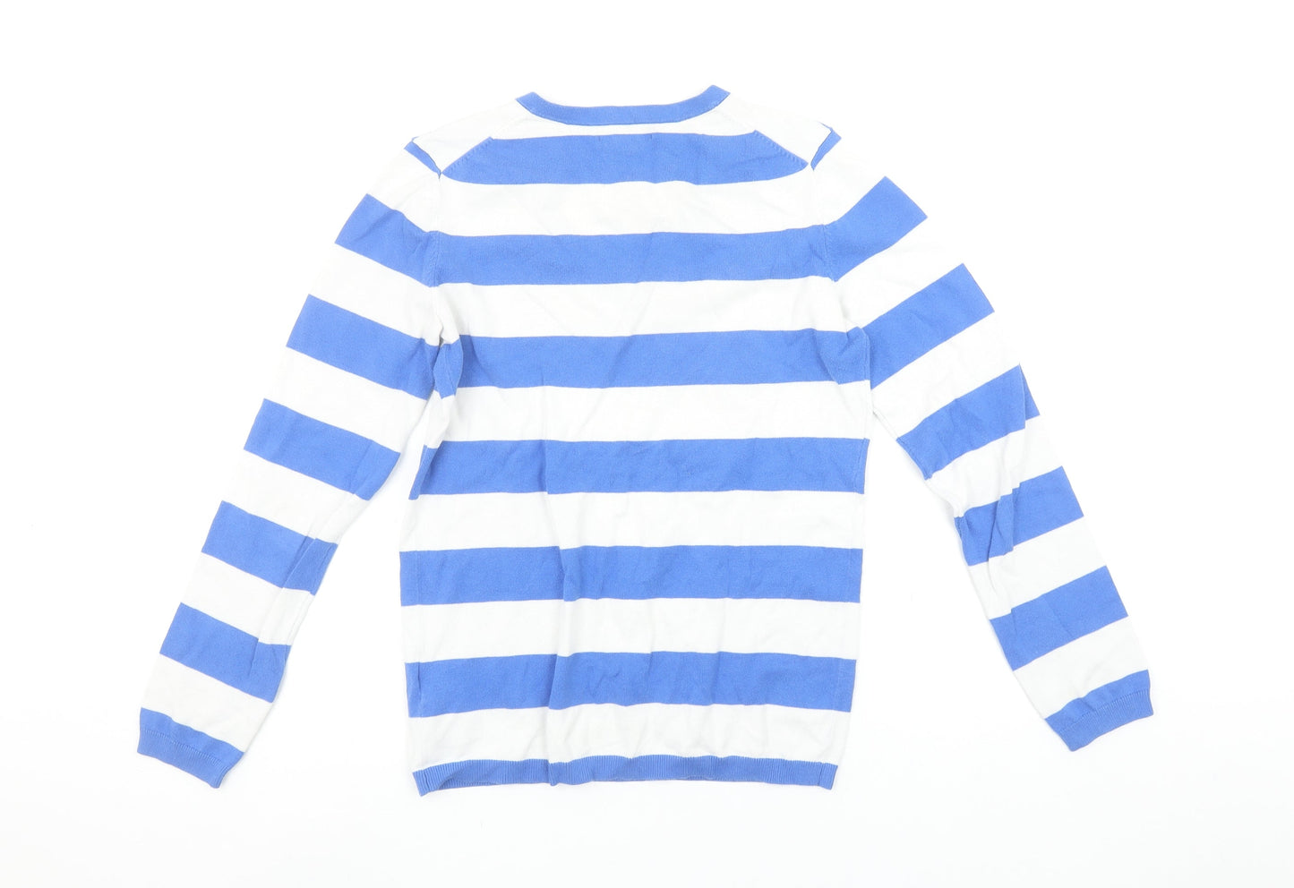 Tommy Hilfiger Women's Blue White Striped V-Neck Cotton Jumper Size S