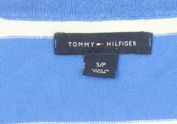 Tommy Hilfiger Women's Blue White Striped V-Neck Cotton Jumper Size S