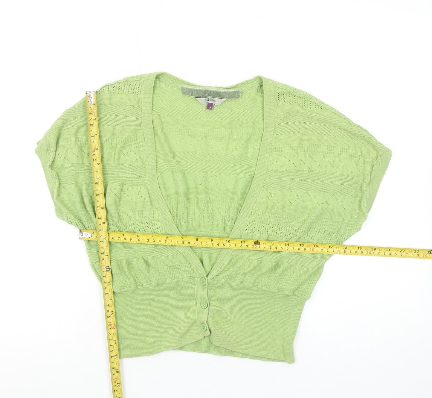 Fat Face Womens Green Size 14 Cotton Knit Short Sleeve Cardigan