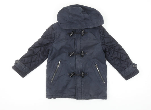 Burberry Boys Blue Hooded Quilted Duffle Coat 4 Years Classic Mid-Length Jacket