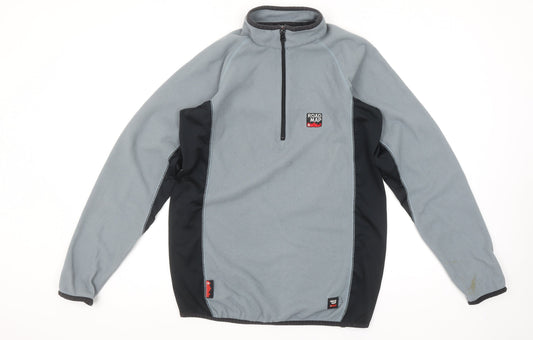 Road Map Men's Grey 1/4 Zip Fleece Pullover Sweatshirt Size S