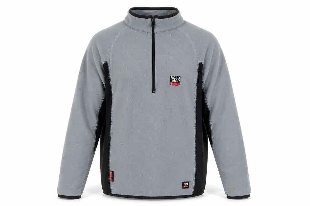 Road Map Men's Grey 1/4 Zip Fleece Pullover Sweatshirt Size S