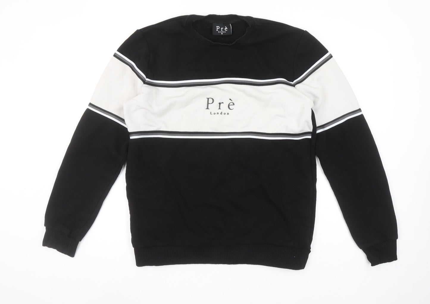 Prè London Men's Black & White Stripe Logo Sweatshirt M