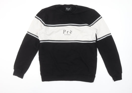 Prè London Men's Black & White Stripe Logo Sweatshirt M