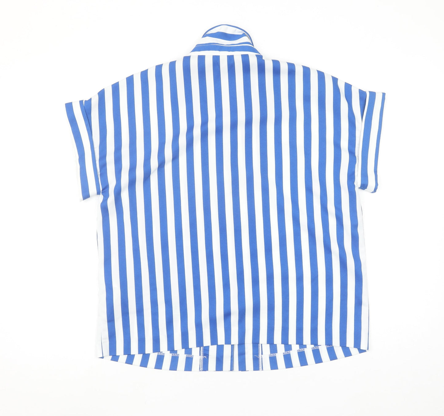 Y.A.S Womens Blue White Striped Collared Short Sleeve Button-Up Shirt M