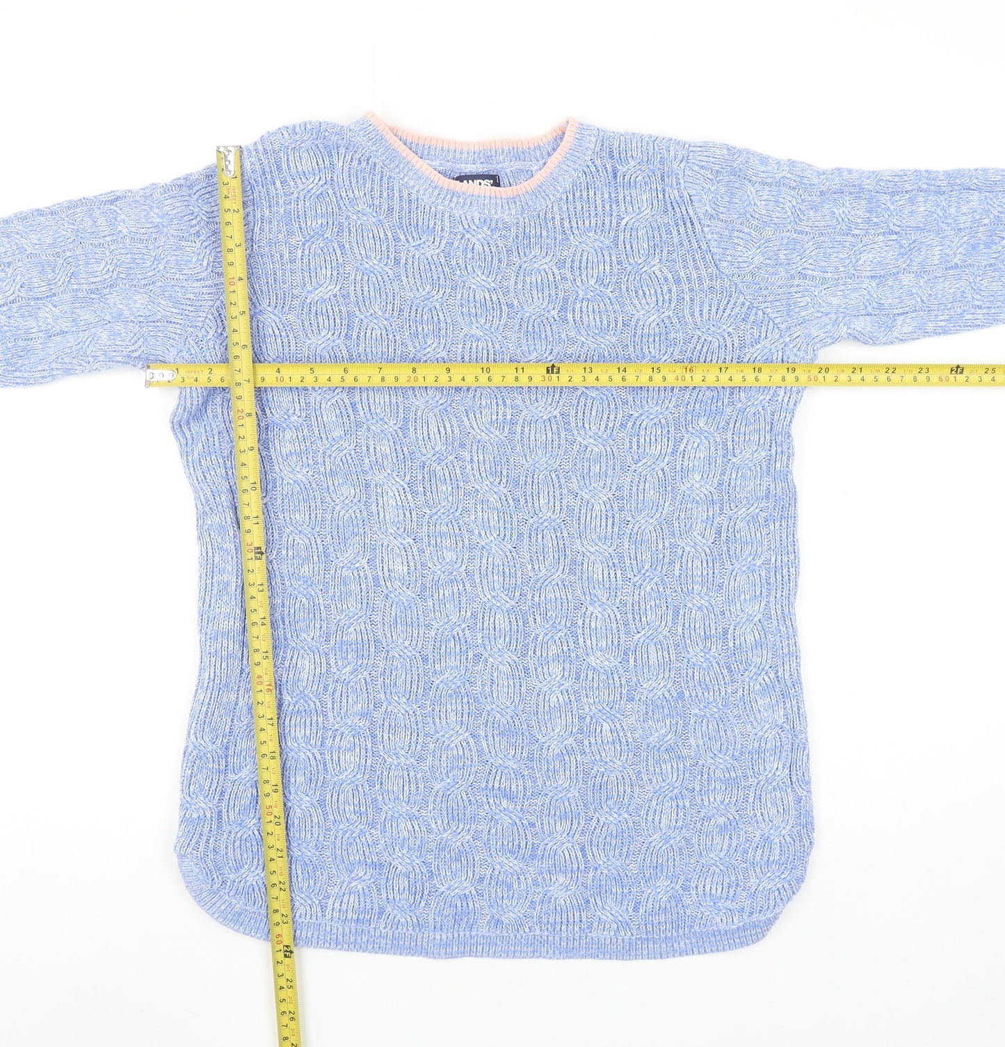 Lands' End Women's Blue Cable-Knit Cotton Jumper Size S