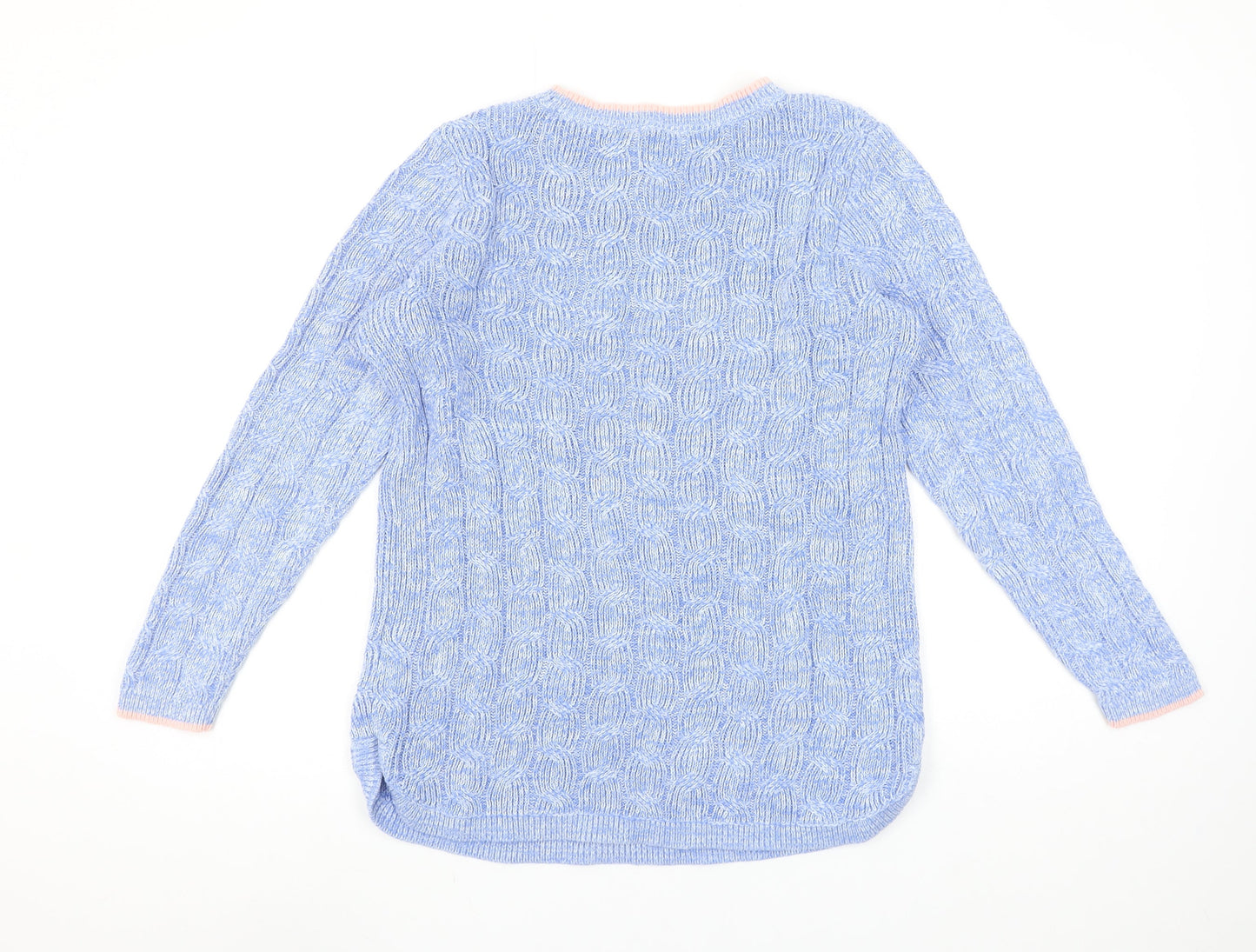 Lands' End Women's Blue Cable-Knit Cotton Jumper Size S