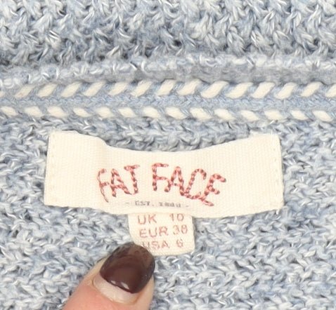 Fat Face Women's Blue Wool Blend Crew Neck Jumper Size 10