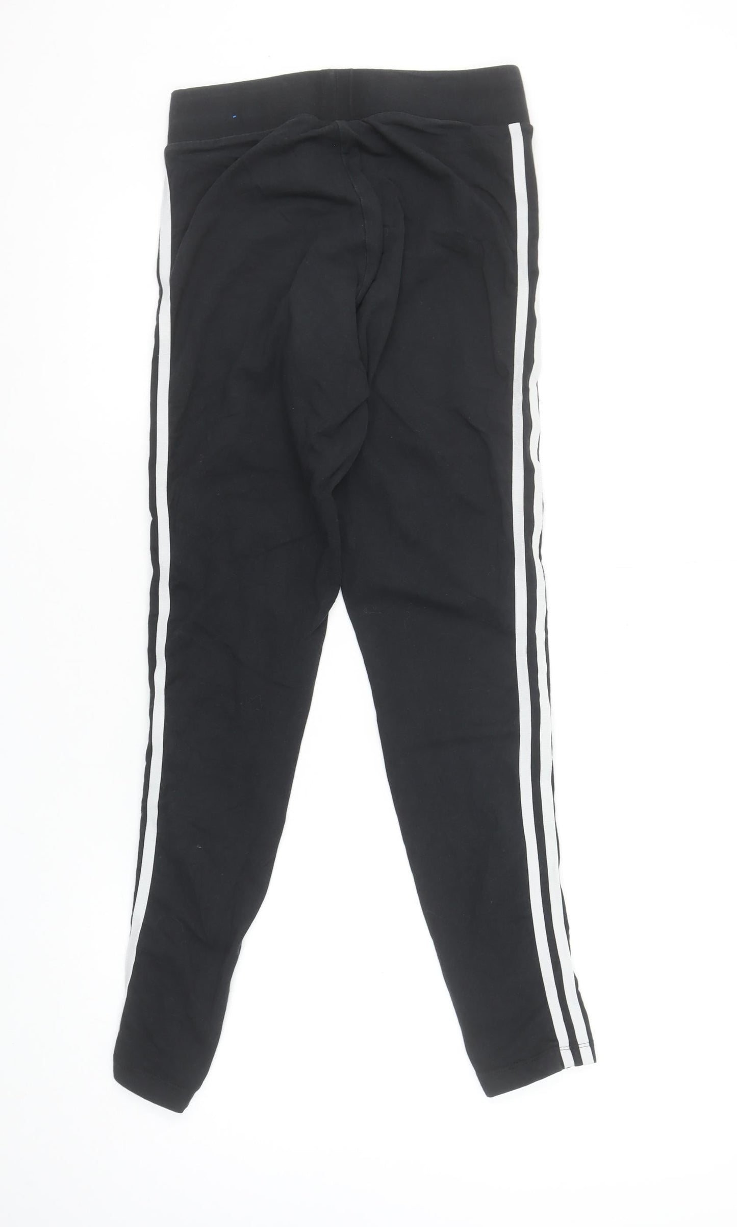 Adidas Women Black Cotton Blend Leggings UK 12 Side Stripe Sports Trousers