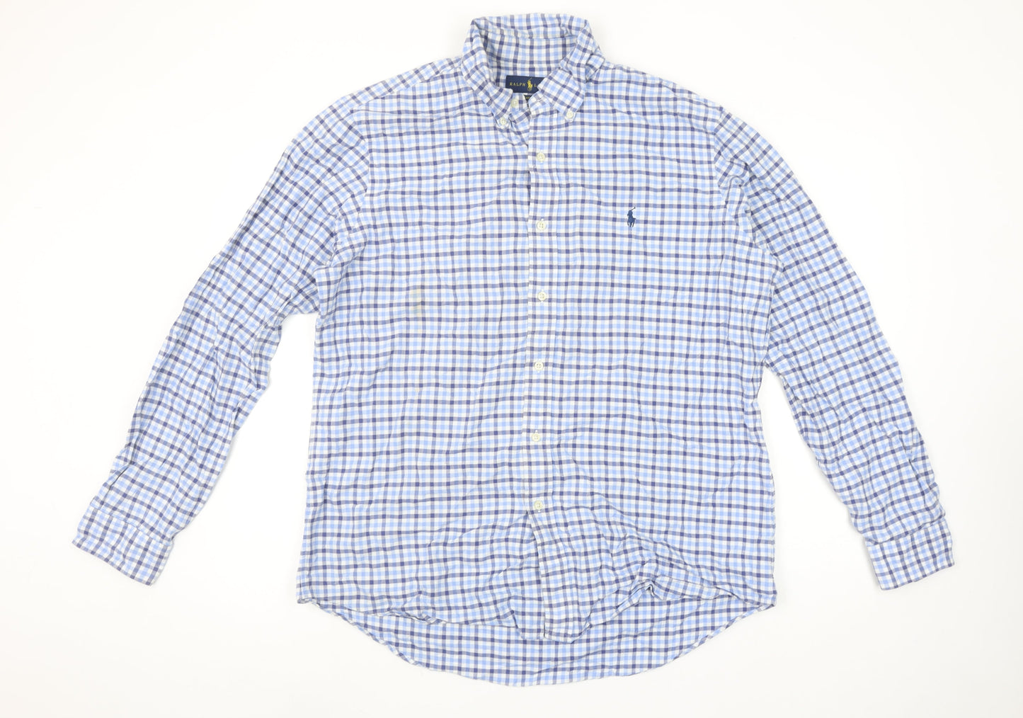 Ralph Lauren Men's Blue Checked Classic Fit Cotton Button-Up Shirt L