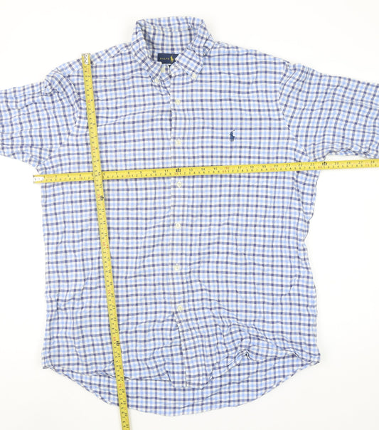 Ralph Lauren Men's Blue Checked Classic Fit Cotton Button-Up Shirt L