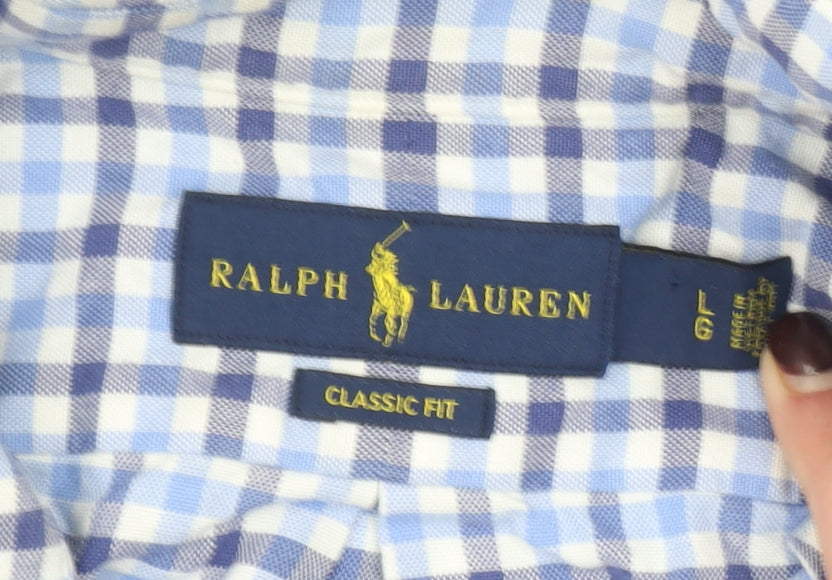 Ralph Lauren Men's Blue Checked Classic Fit Cotton Button-Up Shirt L