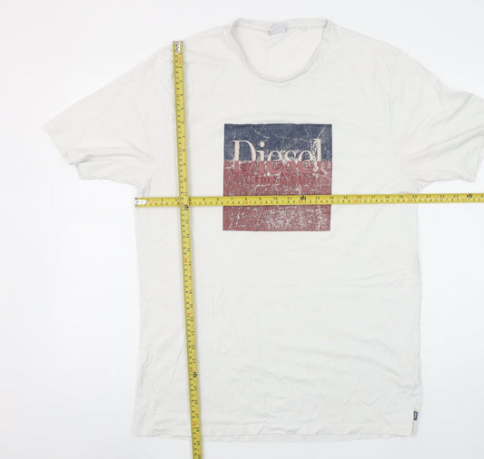 Diesel Men’s White XL Retro Logo Graphic Cotton T-Shirt