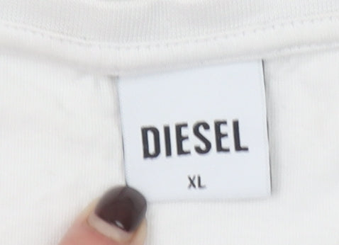 Diesel Men’s White XL Retro Logo Graphic Cotton T-Shirt