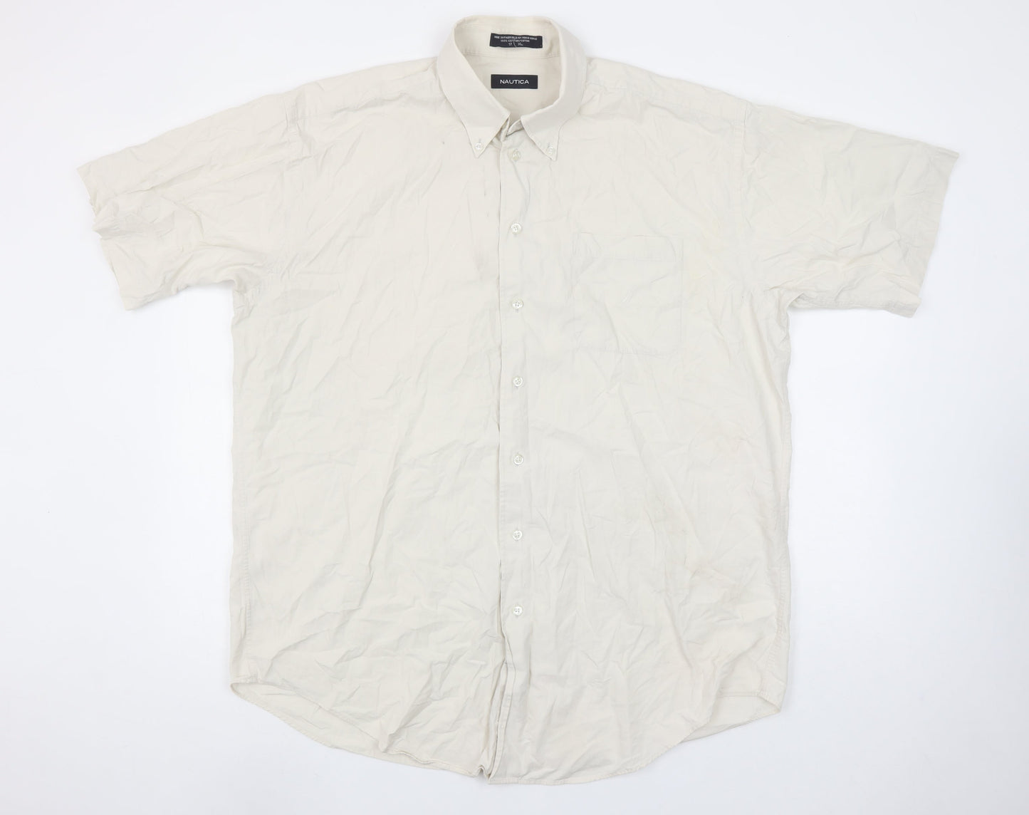 Nautica Men’s Beige Short Sleeve Button-Down Cotton Shirt XL