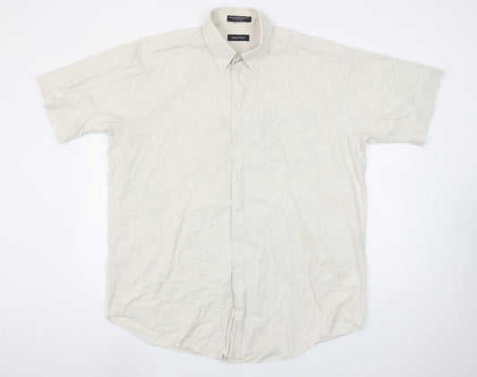 Nautica Men’s Beige Short Sleeve Button-Down Cotton Shirt XL
