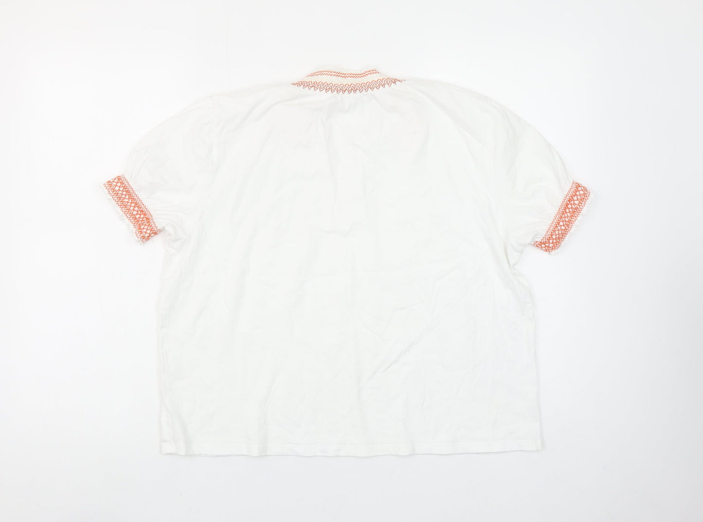 ZARA Women White Embroidered Collar Short Sleeve Cotton Tunic Blouse L