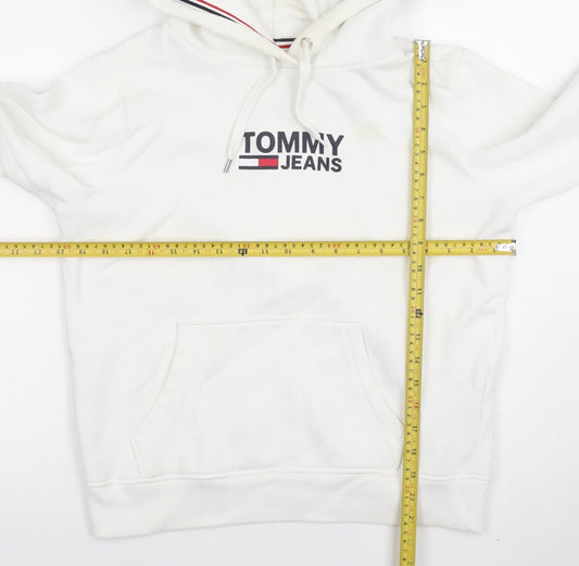 Tommy Jeans Women White Hooded Pullover Hoodie Medium Cotton Blend