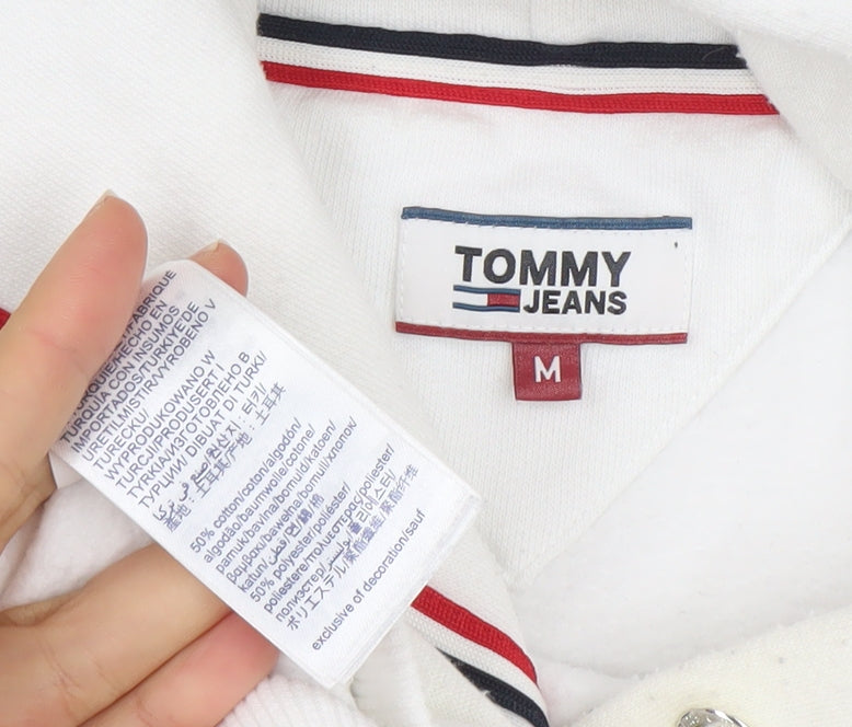 Tommy Jeans Women White Hooded Pullover Hoodie Medium Cotton Blend