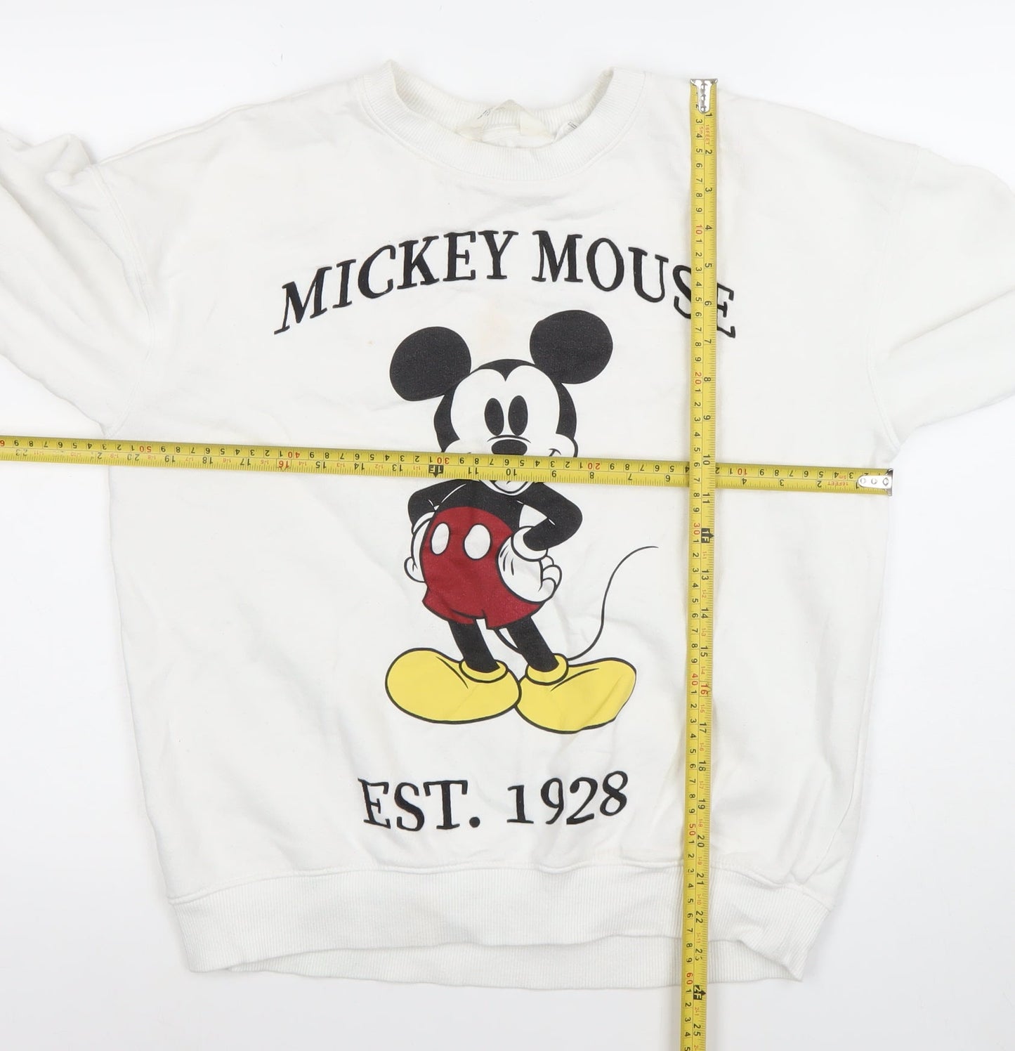H&M Boys White Mickey Mouse Sweatshirt 12-14 Years Pullover Crew Neck