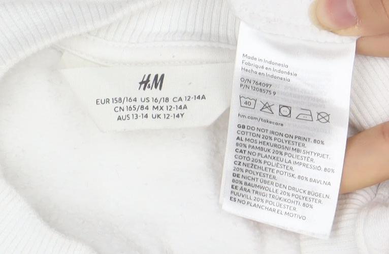 H&M Boys White Mickey Mouse Sweatshirt 12-14 Years Pullover Crew Neck