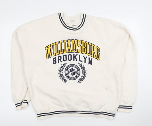 Abercrombie & Fitch Women Ivory Oversized Pullover Sweatshirt S