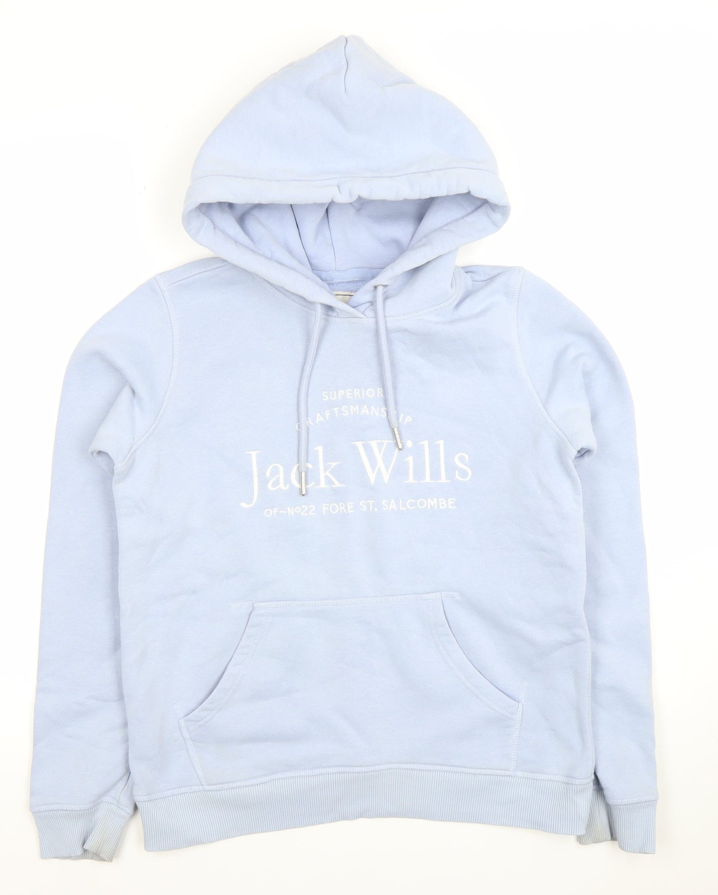 Jack Wills Women's Light Blue Hooded Pullover Hoodie UK 8 Cotton Blend