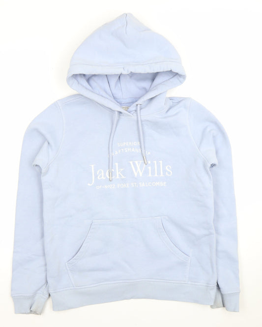 Jack Wills Women's Light Blue Hooded Pullover Hoodie UK 8 Cotton Blend