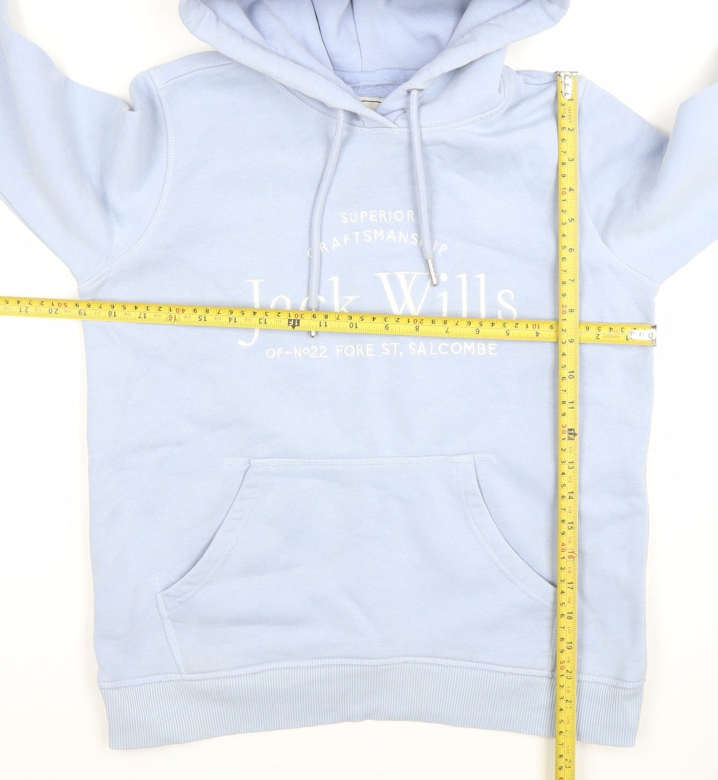 Jack Wills Women's Light Blue Hooded Pullover Hoodie UK 8 Cotton Blend