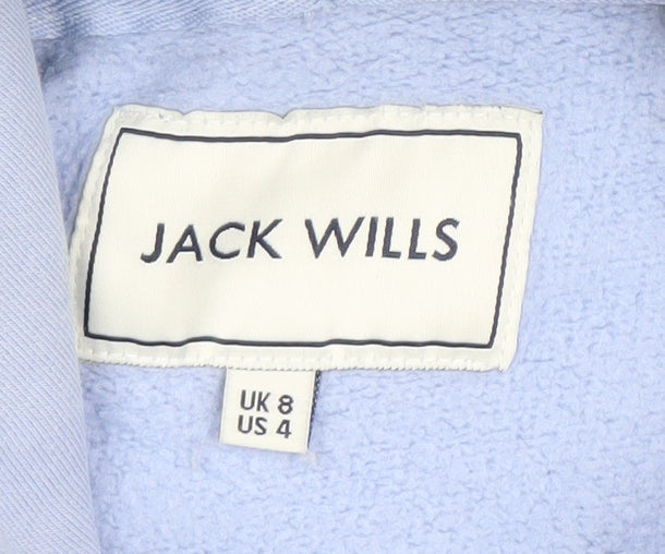 Jack Wills Women's Light Blue Hooded Pullover Hoodie UK 8 Cotton Blend