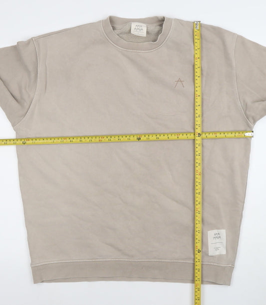 MAYA MAYA Mens Beige Cotton Crew Neck Pullover Sweatshirt L