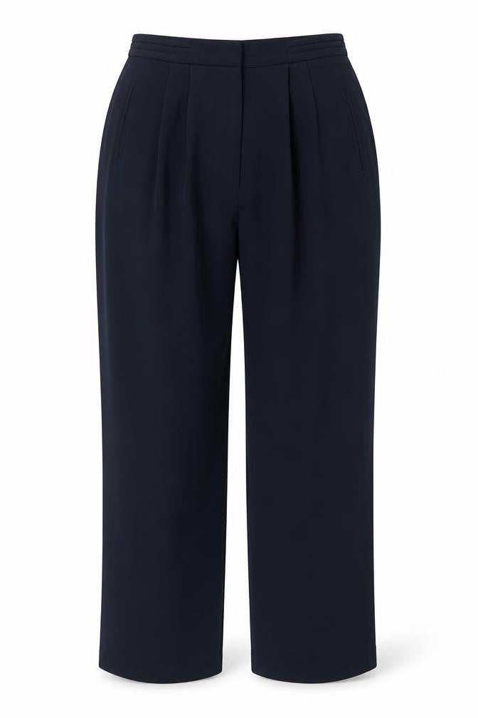 Topshop Women’s Navy Blue Pleated Trousers Size 10 Regular Fit