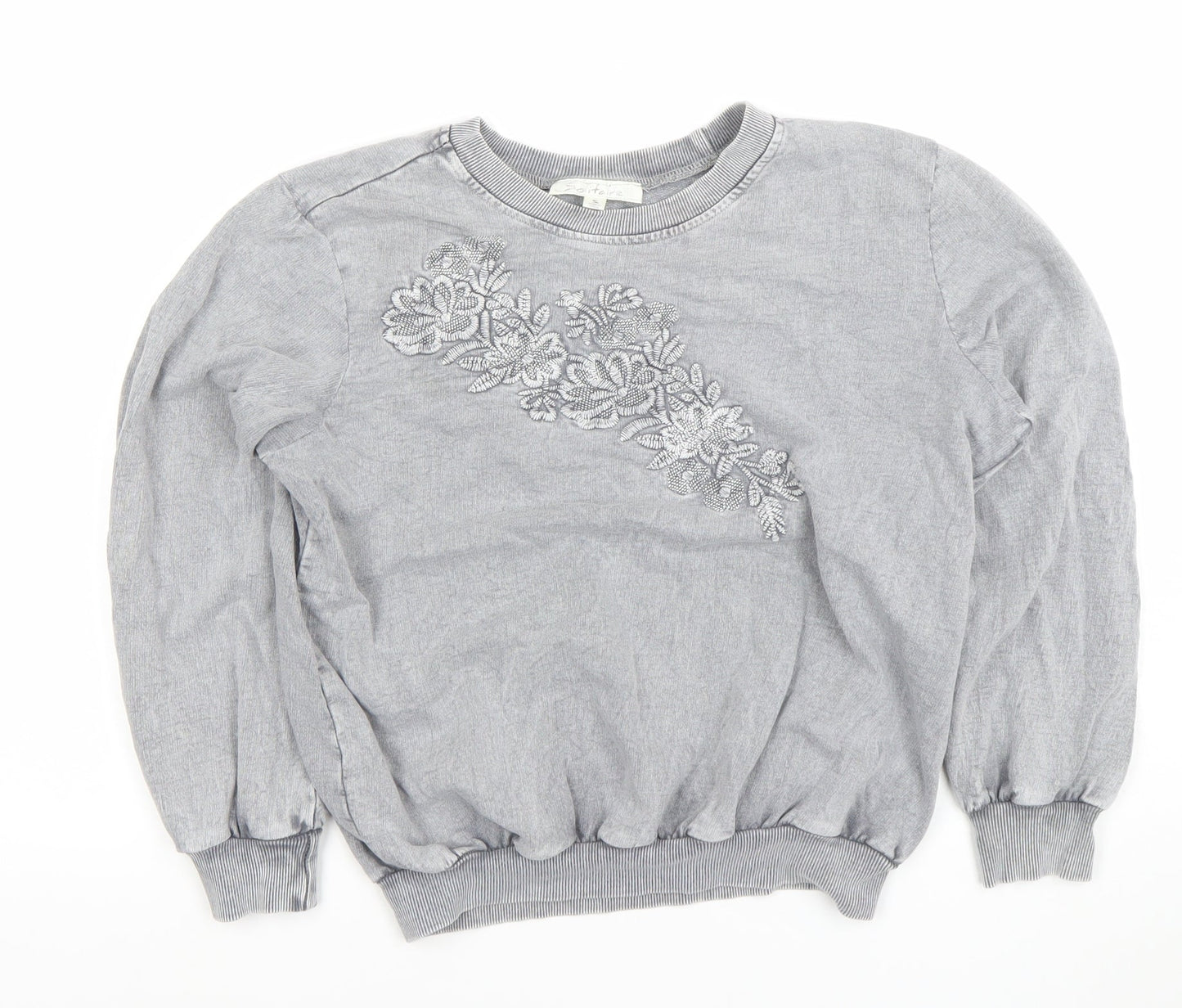 Soft Surroundings Women Grey Embroidered Pullover Sweatshirt Size S