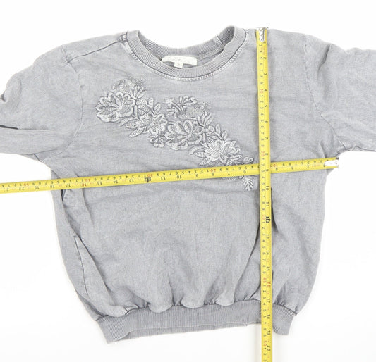 Soft Surroundings Women Grey Embroidered Pullover Sweatshirt Size S