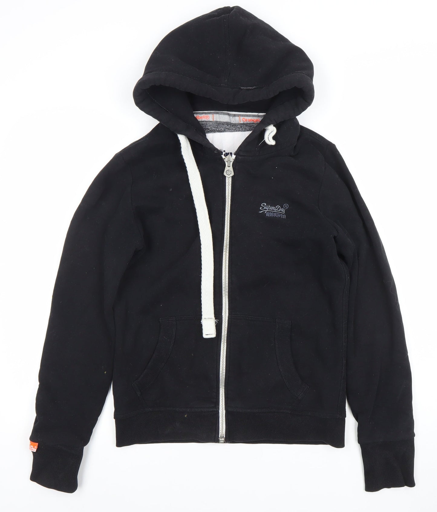Superdry Men’s Black Full Zip Hoodie Size S Orange Label Fleece