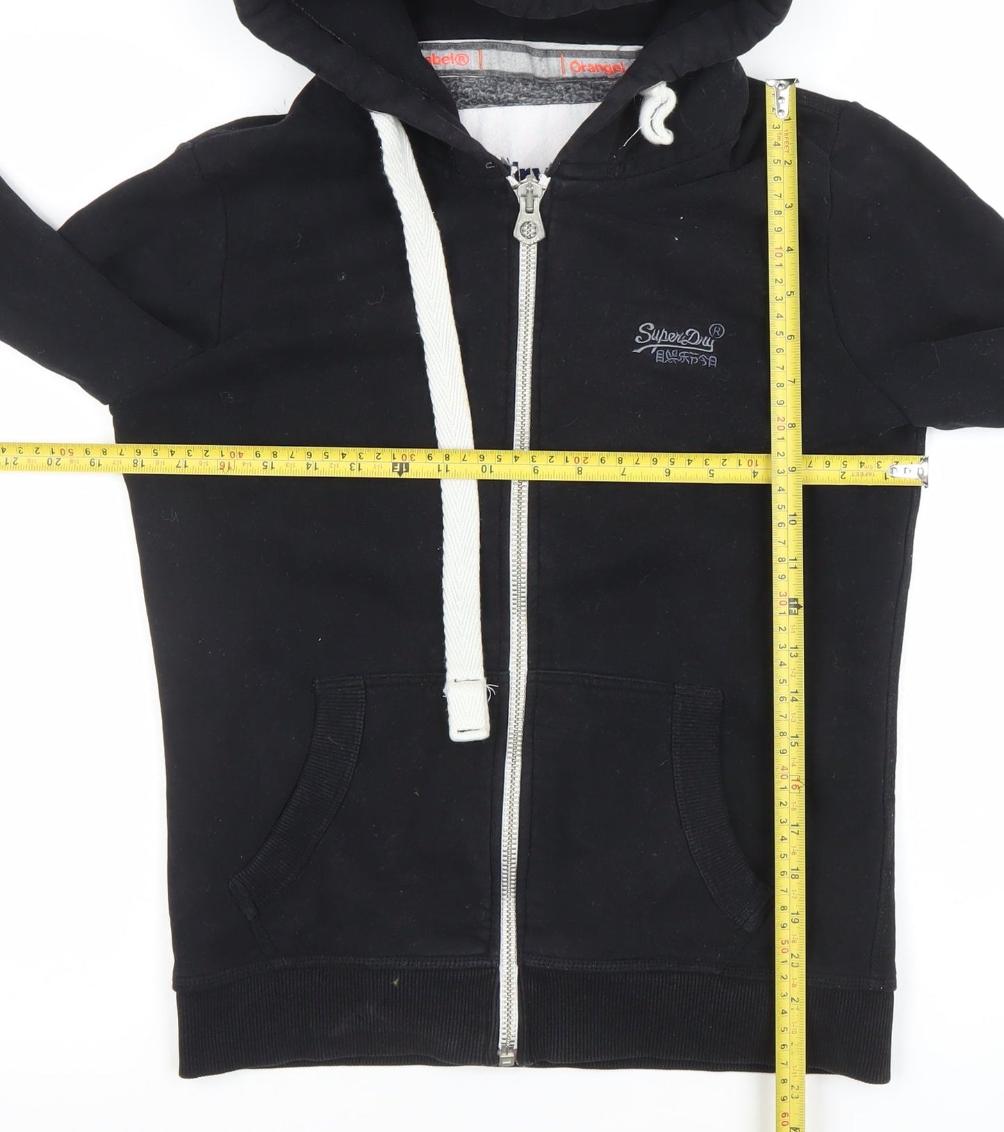 Superdry Men’s Black Full Zip Hoodie Size S Orange Label Fleece