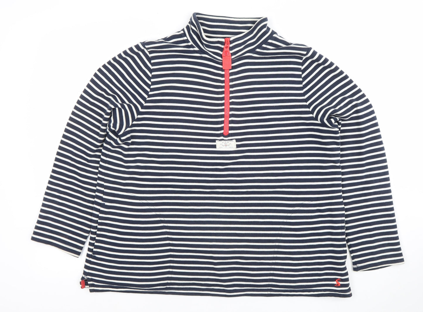 Joules Women Navy White Striped 1/4 Zip Pullover Sweatshirt UK 12