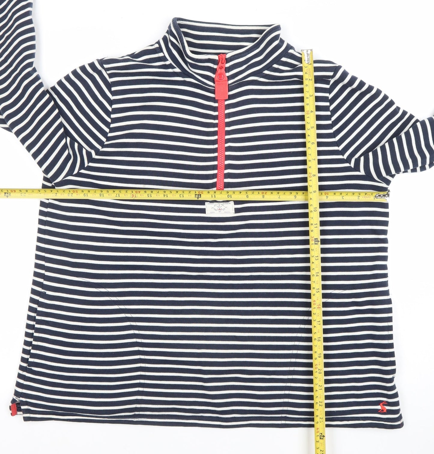 Joules Women Navy White Striped 1/4 Zip Pullover Sweatshirt UK 12