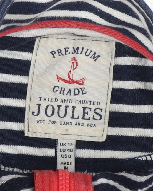 Joules Women Navy White Striped 1/4 Zip Pullover Sweatshirt UK 12