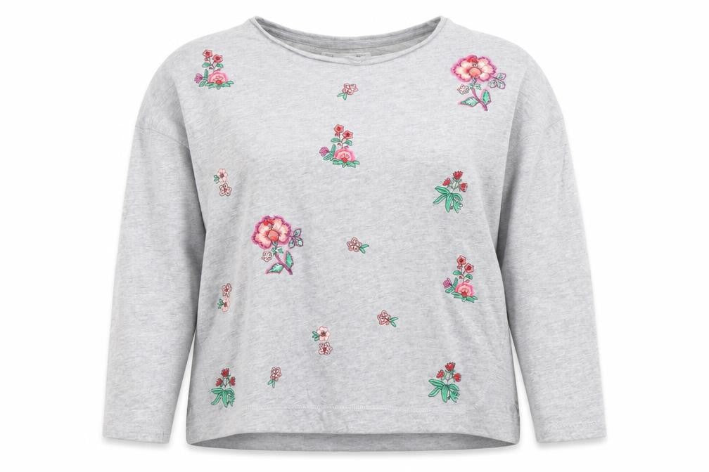 Sfera Women Grey Embroidered Floral Pullover Sweatshirt M