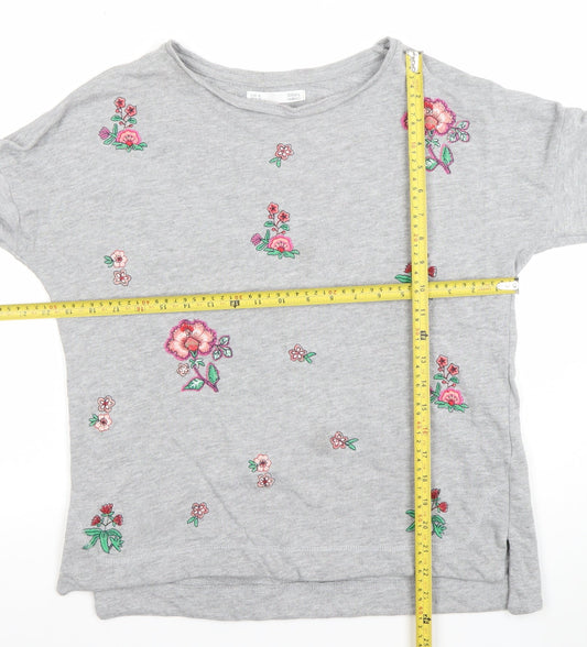 Sfera Women Grey Embroidered Floral Pullover Sweatshirt M